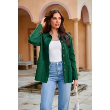 GRACE KARIN Womens Knit Button Down Cardigans Shacket Fall Long Sleeve Knit Sweater Collar Cardigan with Pockets Green L