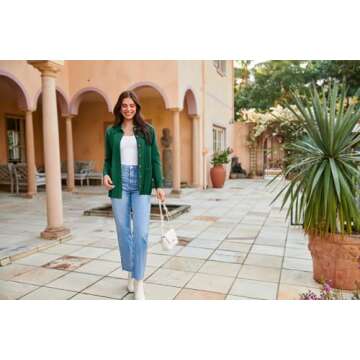 GRACE KARIN Womens Knit Button Down Cardigans Shacket Fall Long Sleeve Knit Sweater Collar Cardigan with Pockets Green L