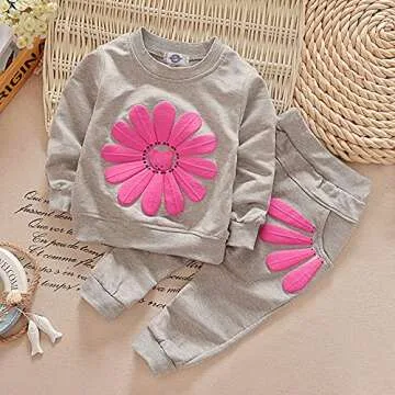 Toddler Baby Girls Sunflower Clothes Set Long Sleeve Top and Pants 2pcs Outfits Fall Clothes (Grey,Age 3T)