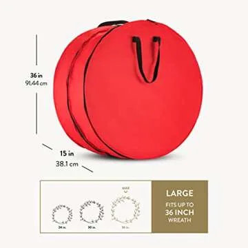 ZOBER Christmas Wreath Storage Container - 36 Inch Wreath Box, Garland Storage - 2 Zippers, Durable Handles - Holiday and Seasonal Wreath Storage Boxes - 2 Pack (Red)