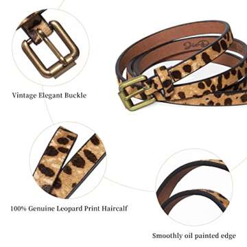 Leopard Print Women's Leather Haircalf Waist Belt - XS Size