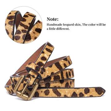 Leopard Print Women's Leather Haircalf Waist Belt - XS Size