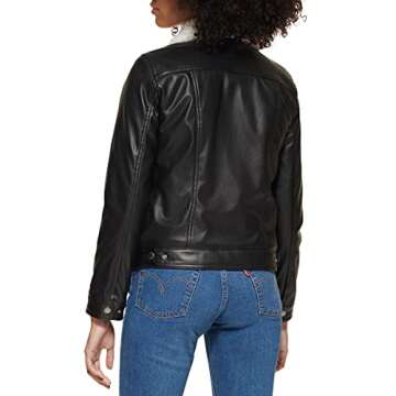 Levi's Women's Classic Sherpa Lined Trucker Jacket (Standard & Plus Sizes), Black/Cream Faux Fur, Medium