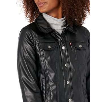 Levi's Women's Classic Sherpa Lined Trucker Jacket (Standard & Plus Sizes), Black/Cream Faux Fur, Medium