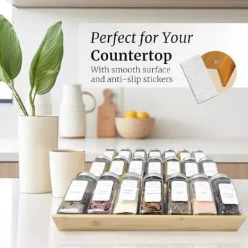 Bamboo Spice Drawer Organizer with Jars and Labels - Spice Rack for Cabinet and Drawer Organization
