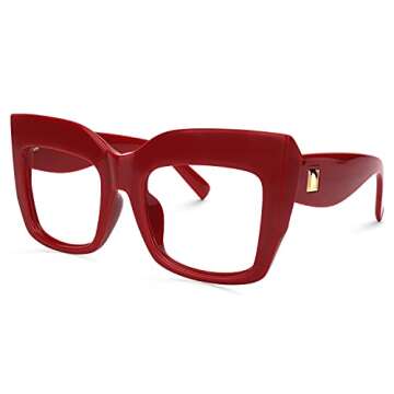 Zeelool Vintage Oversized Thick Cat Eye Glasses for Women with Clear Lens Alberta FP0668-09 Red