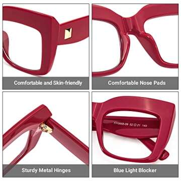 Zeelool Vintage Oversized Thick Cat Eye Glasses for Women with Clear Lens Alberta FP0668-09 Red