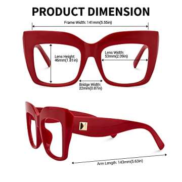 Zeelool Vintage Oversized Thick Cat Eye Glasses for Women with Clear Lens Alberta FP0668-09 Red