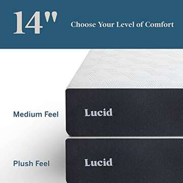 LUCID 14 Inch Memory Foam Mattress - Plush Feel - Memory Foam Infused with Bamboo Charcoal and Gel - Temperature Regulating - Pressure Relief - Breathable - Premium Support - Full Size