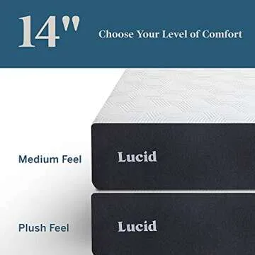 LUCID 14 Inch Memory Foam Mattress - Plush Feel - Memory Foam Infused with Bamboo Charcoal and Gel - Temperature Regulating - Pressure Relief - Breathable - Premium Support - Full Size