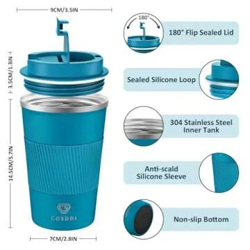 CS COSDDI Stainless Steel Travel Mug 12oz - Vacuum Insulated Coffee Travel Mug Spill Proof with Leak...