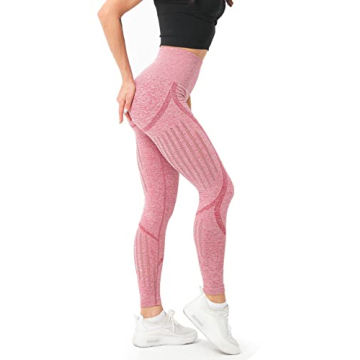 Redqenting High Waisted Seamless Leggings - Tummy Control & Squat Proof Yoga Pants in Pink