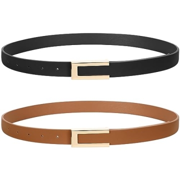 SUOSDEY 2 Pack Women Leather Belts for Dress Jeans Belt with Gold Buckle Belts for Women