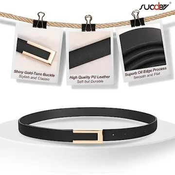 SUOSDEY 2 Pack Women Leather Belts for Dress Jeans Belt with Gold Buckle Belts for Women