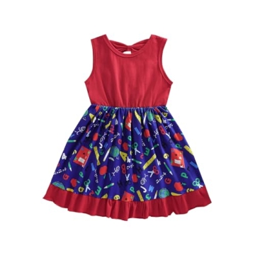 Guodeunh Toddler Girls Back to School Pencil Dress Causal Sleeveless Backless Bow Ruffle Hem Dress S...