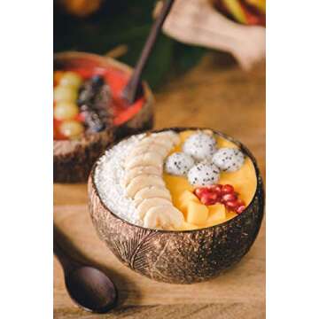 100% Natural Jumbo Coconut Bowl/Spoon Unique Gift Set. Eco-Friendly Vegan Organic Non-Toxic Reusable Sustainable Smoothie Açai Buddha Kitchen Bowl (Set of 2 Carved Hand-Crafted Bowls with 2 Spoons)