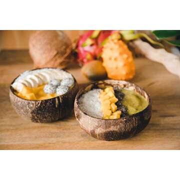 100% Natural Jumbo Coconut Bowl/Spoon Unique Gift Set. Eco-Friendly Vegan Organic Non-Toxic Reusable Sustainable Smoothie Açai Buddha Kitchen Bowl (Set of 2 Carved Hand-Crafted Bowls with 2 Spoons)