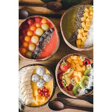 100% Natural Jumbo Coconut Bowl/Spoon Unique Gift Set. Eco-Friendly Vegan Organic Non-Toxic Reusable Sustainable Smoothie Açai Buddha Kitchen Bowl (Set of 2 Carved Hand-Crafted Bowls with 2 Spoons)