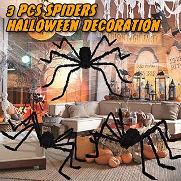 Halloween Giant Spider Decorations (3 PACK), Realistic Halloween Spider Props, Fake Scary Hairy Spid...