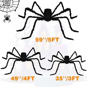 Halloween Giant Spider Decorations (3 PACK), Realistic Halloween Spider Props, Fake Scary Hairy Spiders Sets for Halloween Decorations Indoor, Outdoor and Yard Creepy Decor (59", 49”, 35”)