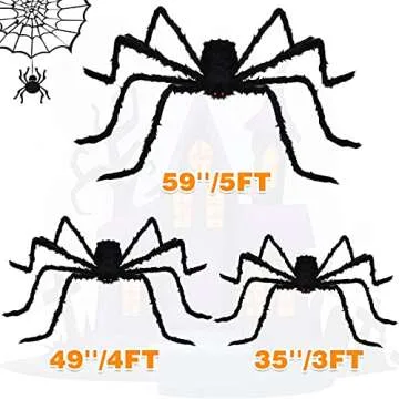 Halloween Giant Spider Decorations (3 PACK), Realistic Halloween Spider Props, Fake Scary Hairy Spiders Sets for Halloween Decorations Indoor, Outdoor and Yard Creepy Decor (59", 49”, 35”)