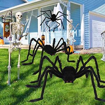 Halloween Giant Spider Decorations (3 PACK), Realistic Halloween Spider Props, Fake Scary Hairy Spiders Sets for Halloween Decorations Indoor, Outdoor and Yard Creepy Decor (59", 49”, 35”)