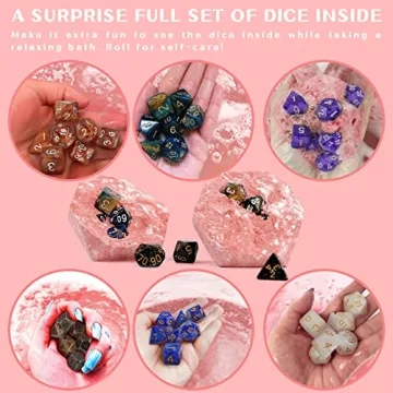Huge D20 Bath Bombs with Surprise Dice Set for D&D Fans