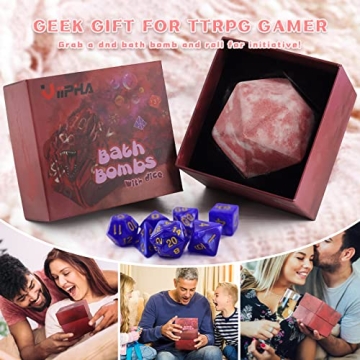 Huge D20 Bath Bombs with Surprise Dice Set for D&D Fans