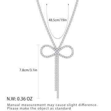 FAMARINE Silver Plated Bow Necklace for Women Simple Cubic Zirconia Silver Bow Neckace for Women Gift
