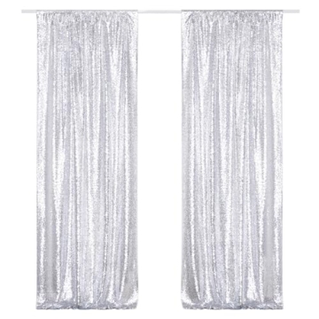 Poise3EHome Sequin Backdrop, 2 Pcs Silver 2ftx8ft Curtains for Party, Wedding, Event, Photography