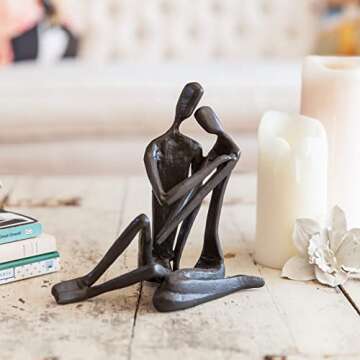 Danya B. Couple Embracing Sand-Cast Iron Handcrafted Sculpture Large, Contemporary Metal Art Shelf D...