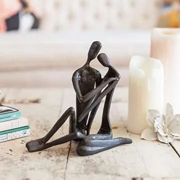 Danya B. Couple Embracing Sand-Cast Iron Handcrafted Sculpture Large, Contemporary Metal Art Shelf D...