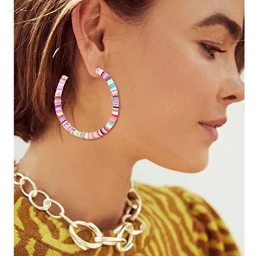NVENF Colorful Clay Bead Hoop Earrings for Women