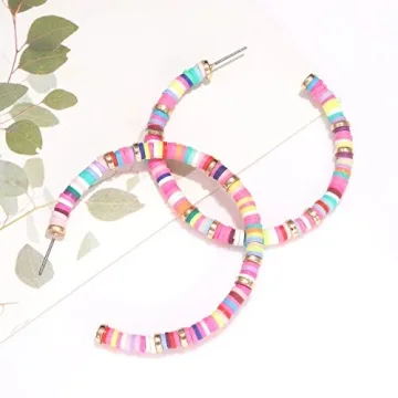 NVENF Colorful Clay Bead Hoop Earrings for Women