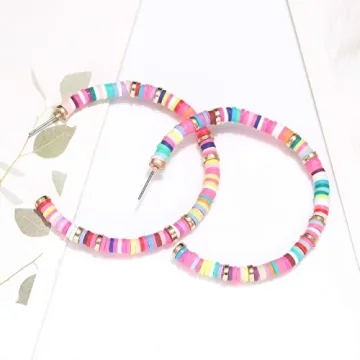 NVENF Colorful Clay Bead Hoop Earrings for Women