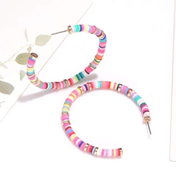 NVENF Colorful Clay Bead Hoop Earrings for Women