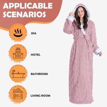 Oksun Womens Long Sherpa Fleece Robe: Floor Length Hooded Bathrobe, Jacquard Warm Winter Housecoat, ...