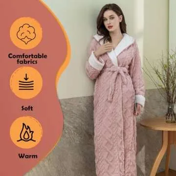 Oksun Womens Long Sherpa Fleece Robe: Floor Length Hooded Bathrobe, Jacquard Warm Winter Housecoat, Fluffy Soft Cozy Nightgown (Pink, XL)