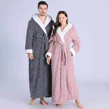 Oksun Womens Long Sherpa Fleece Robe: Floor Length Hooded Bathrobe, Jacquard Warm Winter Housecoat, Fluffy Soft Cozy Nightgown (Pink, XL)