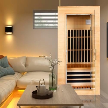 Sweat Dry Home Sauna | 6 Infrared Heaters | Full Red Spectrum | Hemlock & Tempered Glass | Skin Clea...
