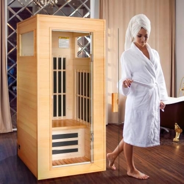 Sweat Dry Home Sauna | 6 Infrared Heaters | Full Red Spectrum | Hemlock & Tempered Glass | Skin Cleansing, Detox, Heat Therapy | Control Panel, Bluetooth, AUX, mp3 | 1 Person Sauna