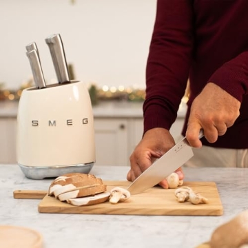 Smeg Cream Stainless Steel Knife Block Set for Cooking