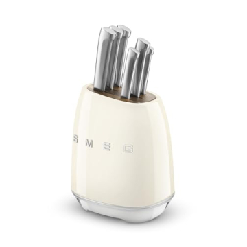 Smeg Cream Stainless Steel Knife Block Set for Cooking