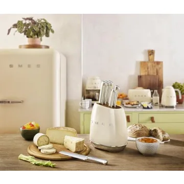 Smeg Cream Stainless Steel Knife Block Set for Cooking