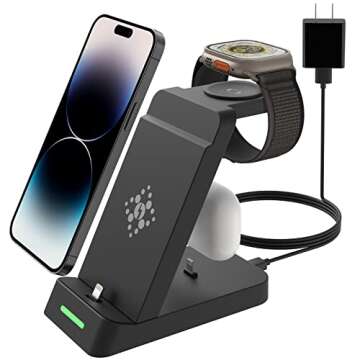 3 in 1 Wireless Charging Station Compatible with Apple Devices iPhone 13/12/11/Pro/Pro Max/X/XS Mult...