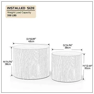 WILLIAMSPACE Nesting Coffee Table Set of 2, Walnut Round Wooden Coffee Tables Modern Circle Table fo...