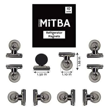 Refrigerator Magnets by MiTBA Super Strong Heavy Duty Magnets for Photos Lists Calendars Crafts and Much More! Set of 10 Round Whiteboard and Fridge Magnets with 1.5in Wide Clips. Get Magnetic
