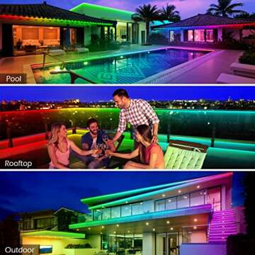AILBTON 100ft Outdoor LED Strip Lights Waterproof,IP68 Outside Led Light Strips Waterproof with Bluetooth App Remote Control,Music Sync RGB Exterior Led Rope Lights,for Balcony,Deck,Roof,Garden,Pool