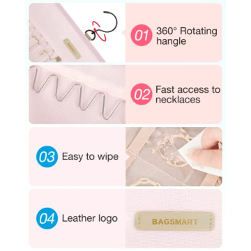 BAGSMART Double-Sided Jewelry Organizer with Hanger - Pink