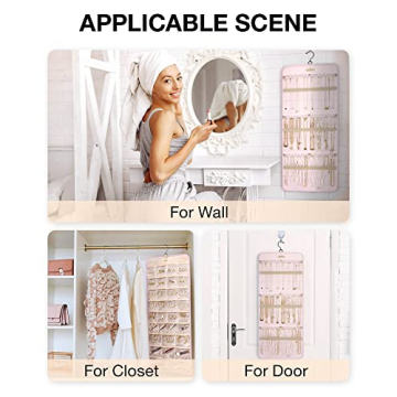 BAGSMART Double-Sided Jewelry Organizer with Hanger - Pink